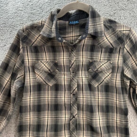 Kuhl Women's Medium Western Plaid Shirt Pearl Snaps Long Sleeves Soft Comfort - Picture 5 of 13
